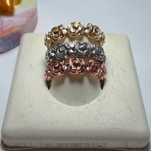 Rose Eternity design 925/14Kt Rose & Yellow Gold Set of 3 Size 6 1/4 Rings#16826